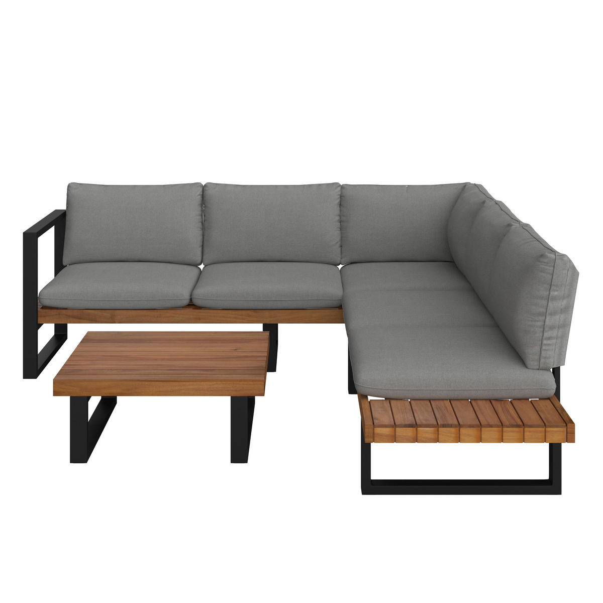 LOUNGEGARNITUR 216/234 cm Akazie massiv Stahl  - Grau/Teakfarben, MODERN, Holz/Textil (216/234cm) - Ambia Garden