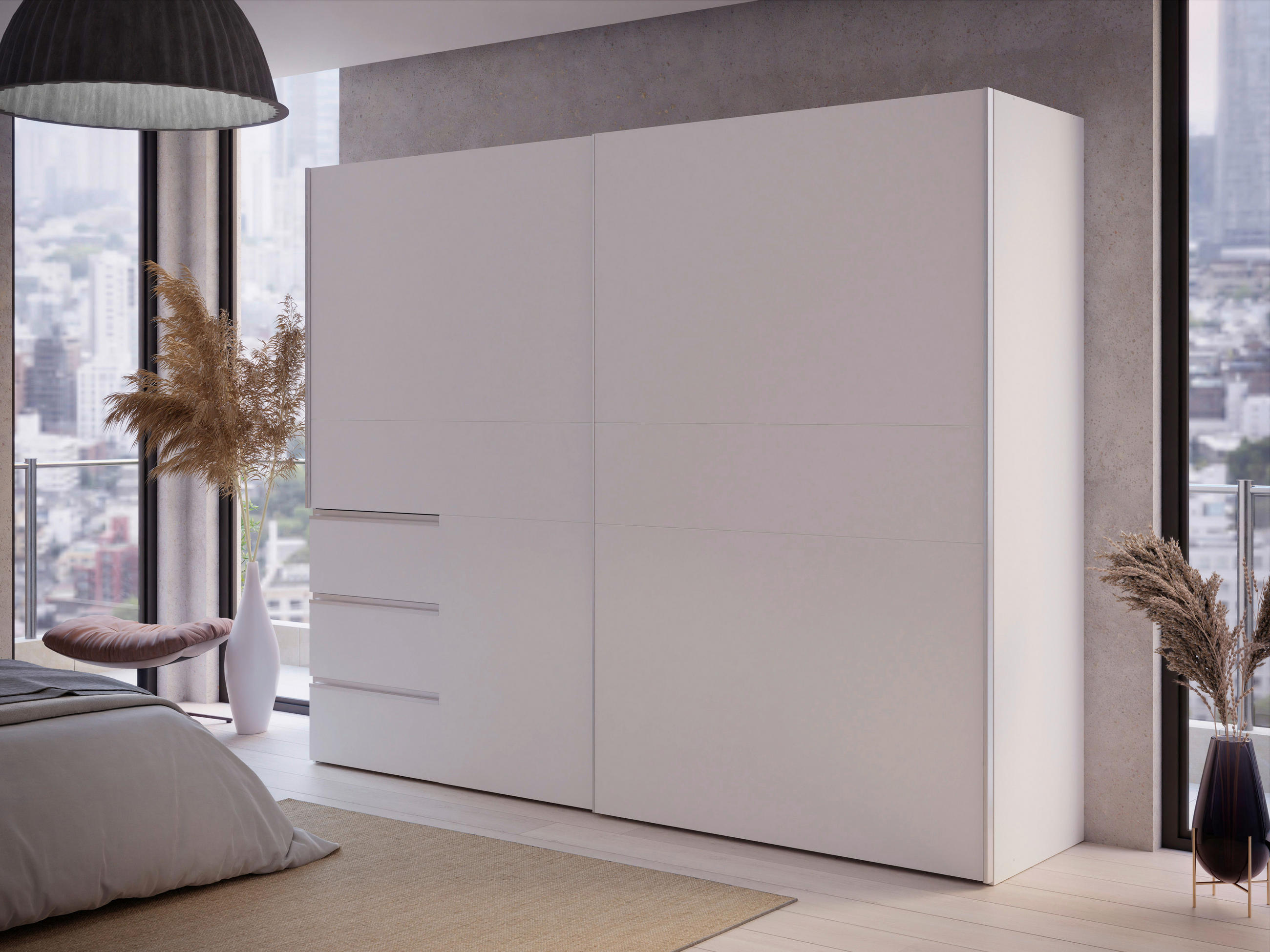 SCHWEBETÜRENSCHRANK  in Weiß  - Alufarben/Weiß, KONVENTIONELL, Holzwerkstoff/Metall (250/200/61cm) - Carryhome