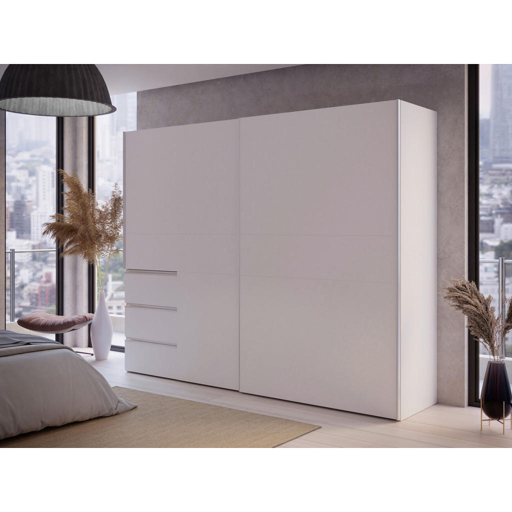Thumbnail - Carryhome Schwebetürenschrank, Weiß, Holzwerkstoff, 3 Fächer, 3 Schubladen, 250x200x61 cm, Typenauswahl, in verschiedene...