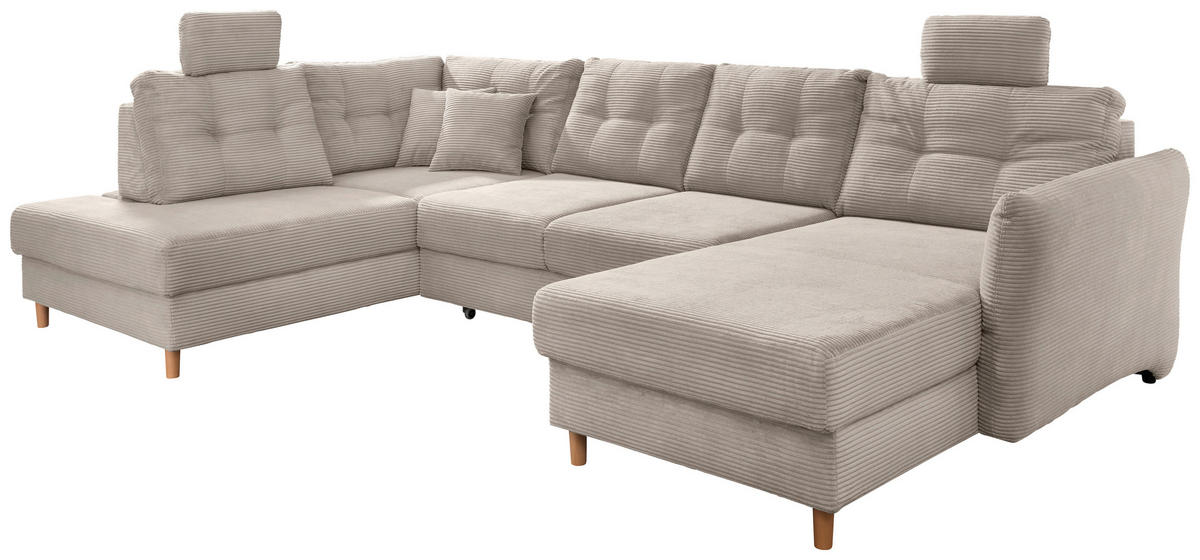 WOHNLANDSCHAFT in Cord Beige  - Beige/Naturfarben, Modern, Holz/Textil (206/338-352/176cm) - Livetastic