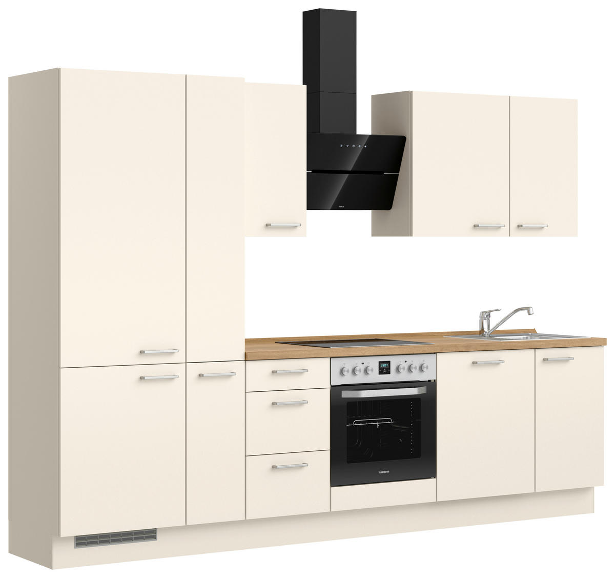 KÜCHENBLOCK 300 cm   in Eichefarben, Magnolie  - Edelstahlfarben/Eichefarben, MODERN, Holzwerkstoff/Metall (300cm) - Nobilia