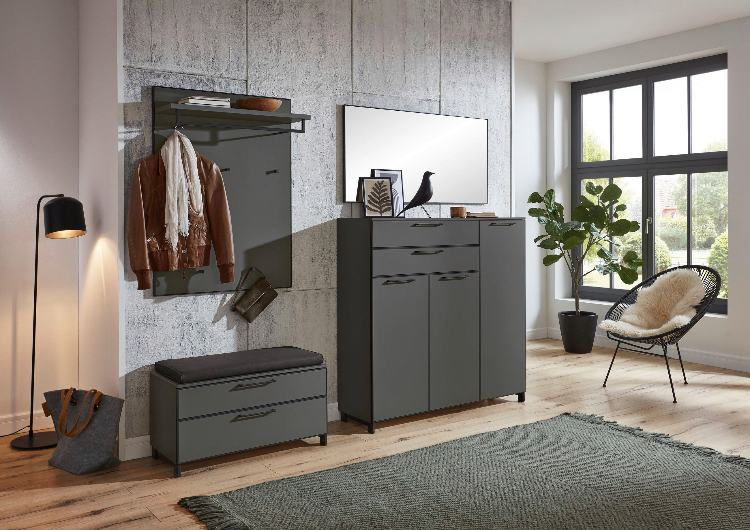 GARDEROBENBANK Anthrazit, Grau - Anthrazit/Grau, Design, Metall (84/44/40cm)