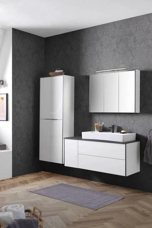 WASCHTISCHKOMBI 122 cm  - Weiß Hochglanz/Schwarz, Basics, Glas/Keramik (122cm) - Voleo