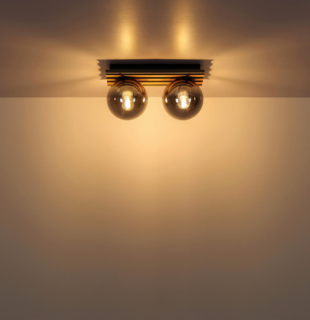 DECKENLEUCHTE Parsons 35/15/20 cm  - Schwarz/Braun, Design, Glas/Holzwerkstoff (35/15/20cm) - Globo