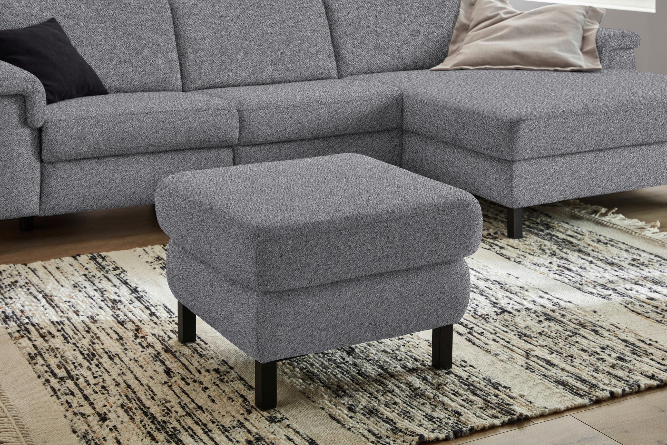 HOCKER in Textil Grau  - Schwarz/Grau, Konventionell, Textil/Metall (69/47/69cm) - Pure Home Comfort