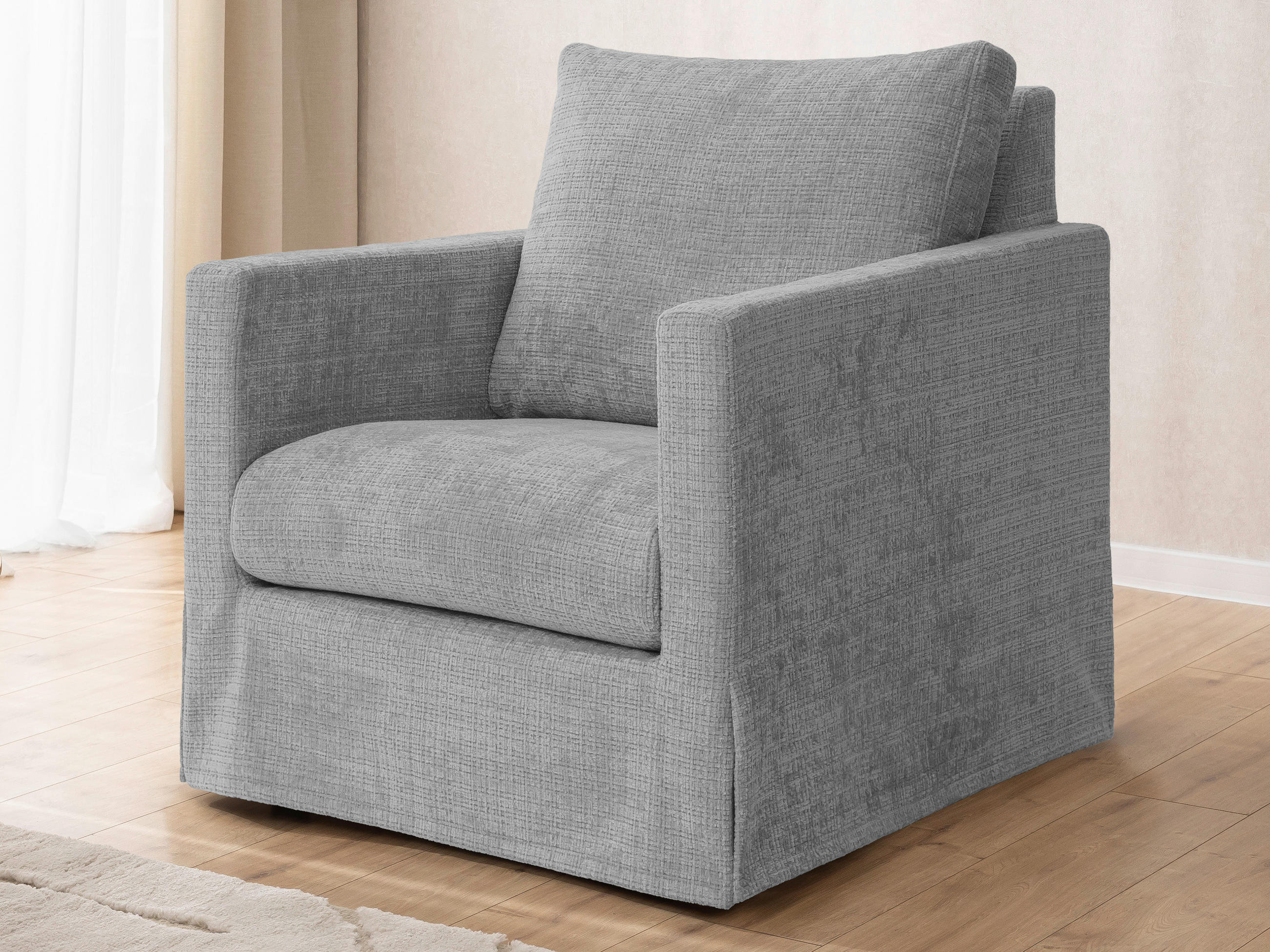 SESSEL in Chenille Hellgrau  - Hellgrau/Schwarz, Design, Kunststoff/Textil (84/89/95cm) - P & B