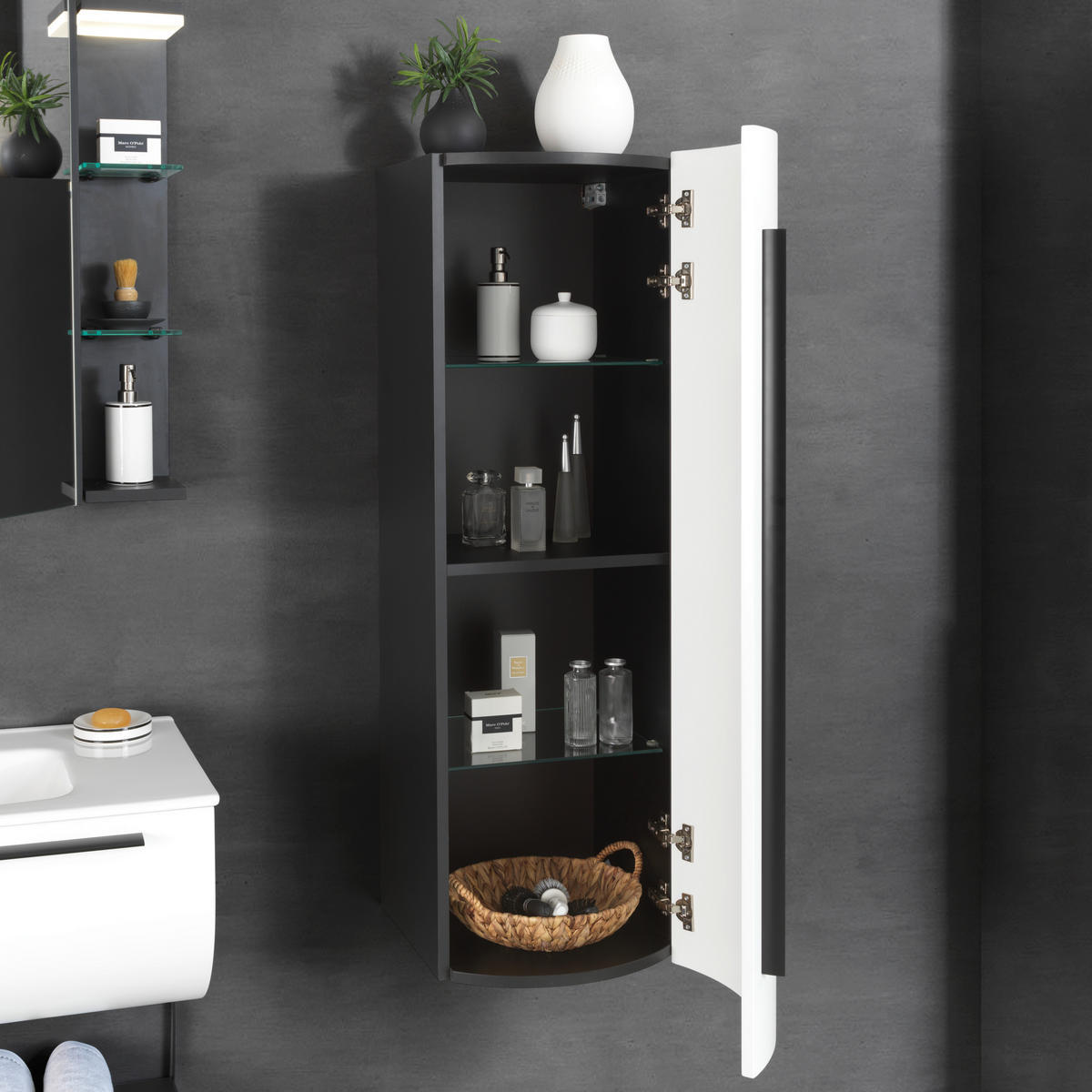 BADEZIMMER 91 cm  - Weiss/Schwarz, Modern, Glas/Holzwerkstoff (91cm) - Dieter Knoll