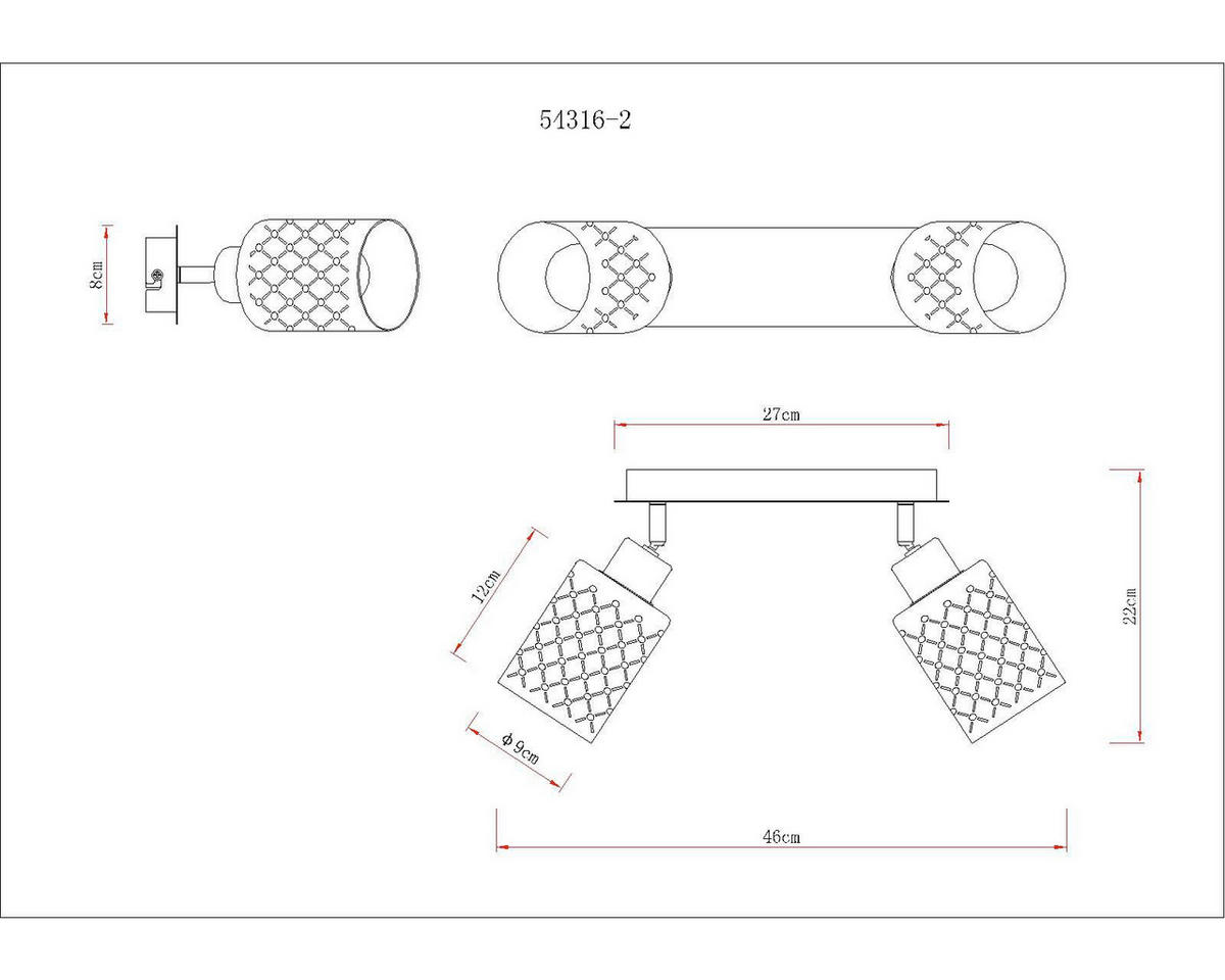 STRAHLER 46/9/22 cm   - Klar/Chromfarben, Basics, Glas/Metall (46/9/22cm) - Globo