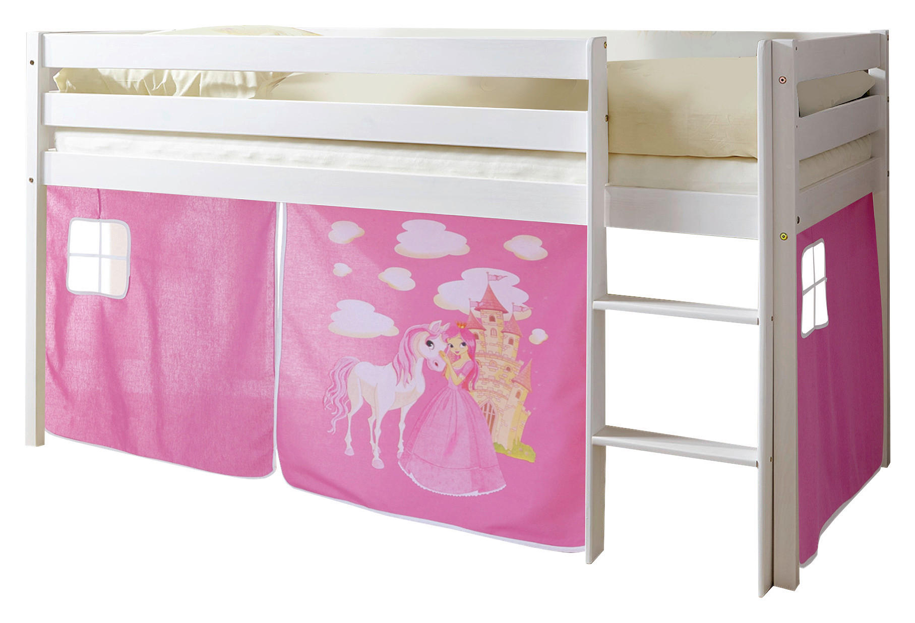 Spielbett "Malte", aus Kiefer, 90/200 cm  - Weiss/Pink, Natur, Holz (90/200cm) - MID.YOU