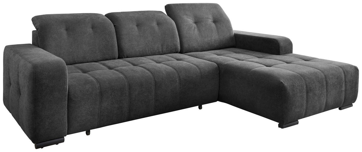 ECKSOFA VICARI Anthrazit Mikrofaser Kopfteilverstellung, Sitzvorzug  - Anthrazit/Schwarz, MODERN, Textil/Metall (292/185cm) - Livetastic