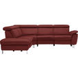 ECKSOFA in Flachgewebe, Mikrofaser Bordeaux  - Bordeaux/Beige, Design, Textil/Metall (242/271cm) - Cantus