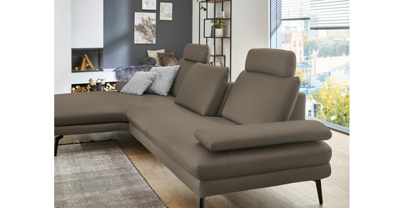 ECKSOFA in Echtleder Greige 180/310 cm - Greige/Schwarz, Design, Leder/Metall (180/310cm) - Dieter Knoll