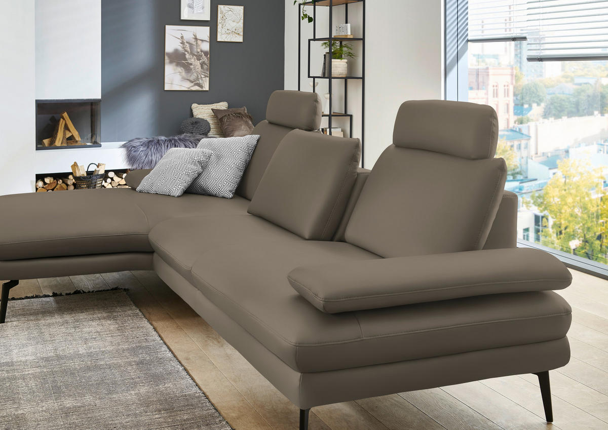 ECKSOFA in Echtleder Greige  - Greige/Schwarz, Design, Leder/Metall (180/310cm) - Dieter Knoll