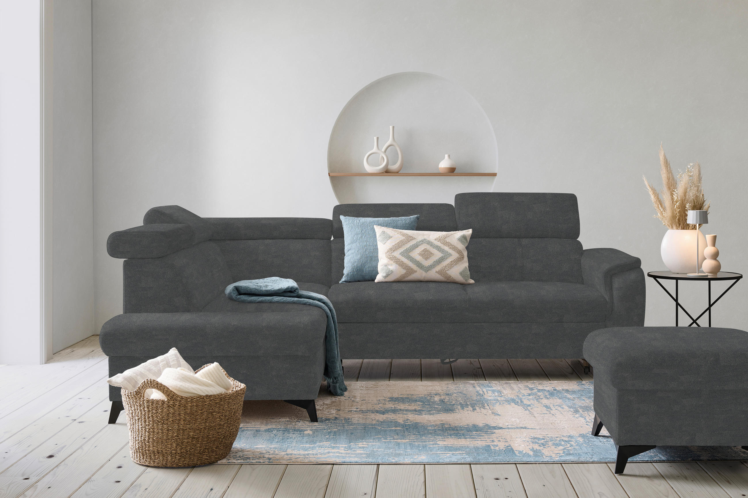 ECKSOFA in Mikrofaser Anthrazit  - Anthrazit/Schwarz, Design, Textil/Metall (203/260cm) - Stylife