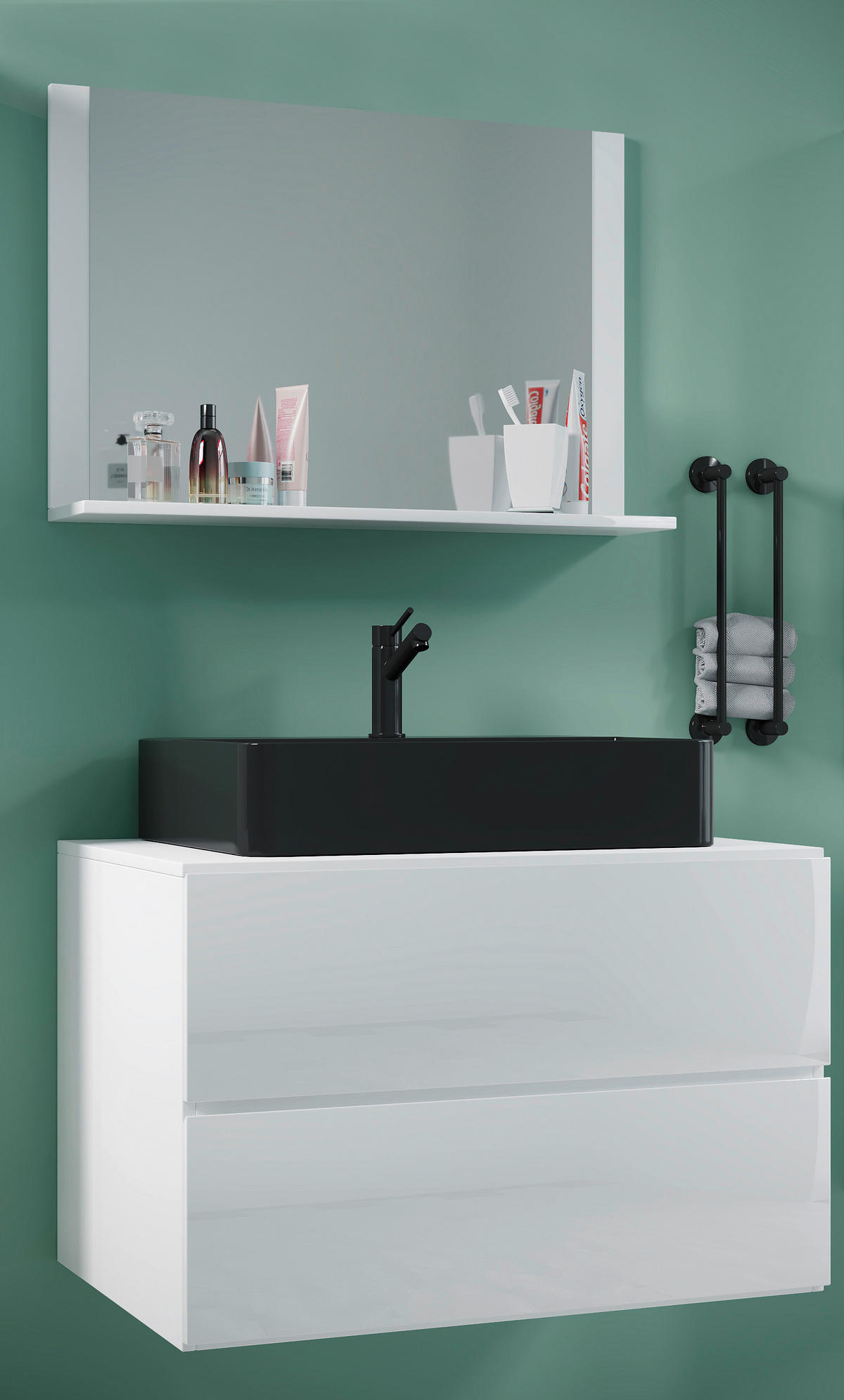 BADEZIMMER 3-teilig  in 81 cm  - Schwarz/Weiß, MODERN, Glas/Keramik (81cm) - MID.YOU