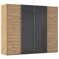 SCHWEBETÜRENSCHRANK 271/235/68 cm 4-türig Grau, Eiche Artisan  - Chromfarben/Eiche Artisan, KONVENTIONELL, Glas/Holzwerkstoff (271/235/68cm) - Novel