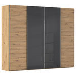 SCHWEBETÜRENSCHRANK 271/235/68 cm 4-türig Grau, Eiche Artisan  - Chromfarben/Eiche Artisan, KONVENTIONELL, Glas/Holzwerkstoff (271/235/68cm) - Novel