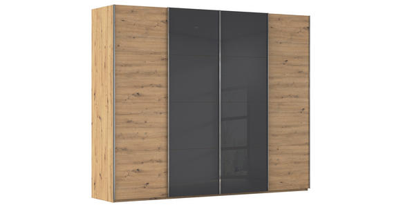 SCHWEBETÜRENSCHRANK 271/235/68 cm 4-türig Grau, Eiche Artisan  - Chromfarben/Eiche Artisan, KONVENTIONELL, Glas/Holzwerkstoff (271/235/68cm) - Novel