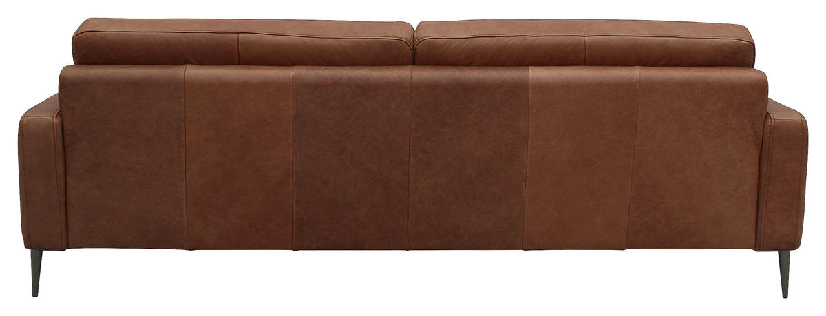 3,5-SITZER in Echtleder Dunkelbraun  - Dunkelbraun/Schwarzchrom, Design, Leder/Metall (207/85/92cm) - Livetastic