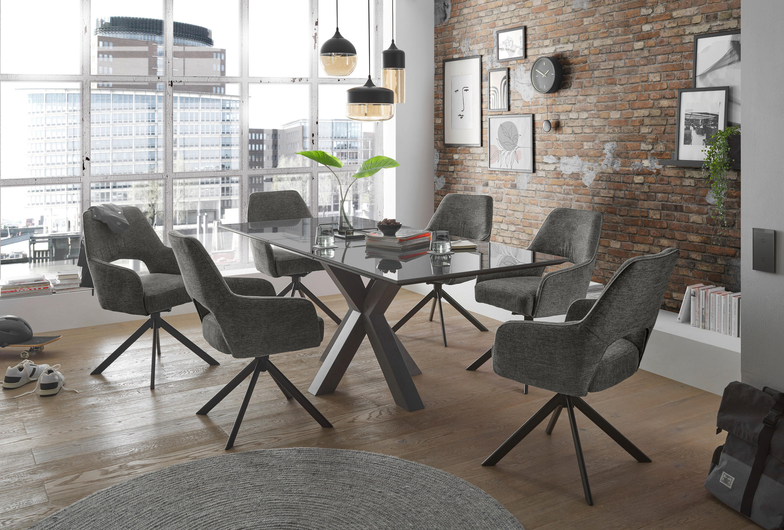 ARMLEHNSTUHL  in Eisen Webstoff  - Anthrazit/Schwarz, Design, Textil/Metall (58/89/62cm) - SetOne by Musterring