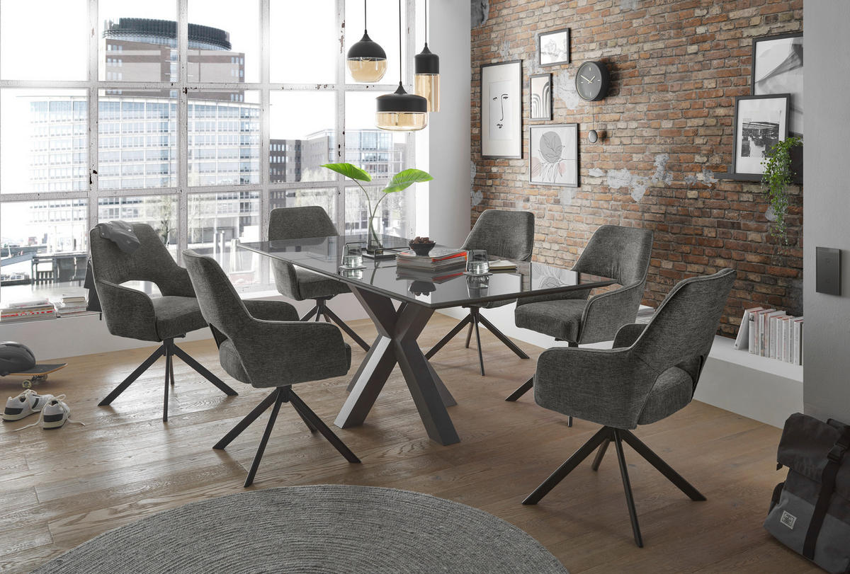 ARMLEHNSTUHL  in Eisen Webstoff  - Anthrazit/Schwarz, Design, Textil/Metall (58/89/62cm) - SetOne by Musterring