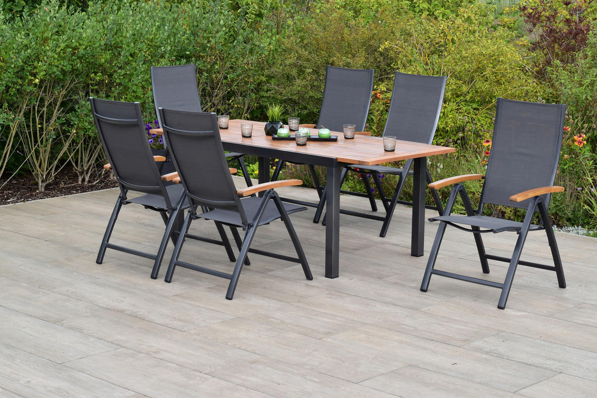 GARTENTISCHGRUPPE  - Graphitfarben/Grau, KONVENTIONELL, Holz/Textil - Gardenson