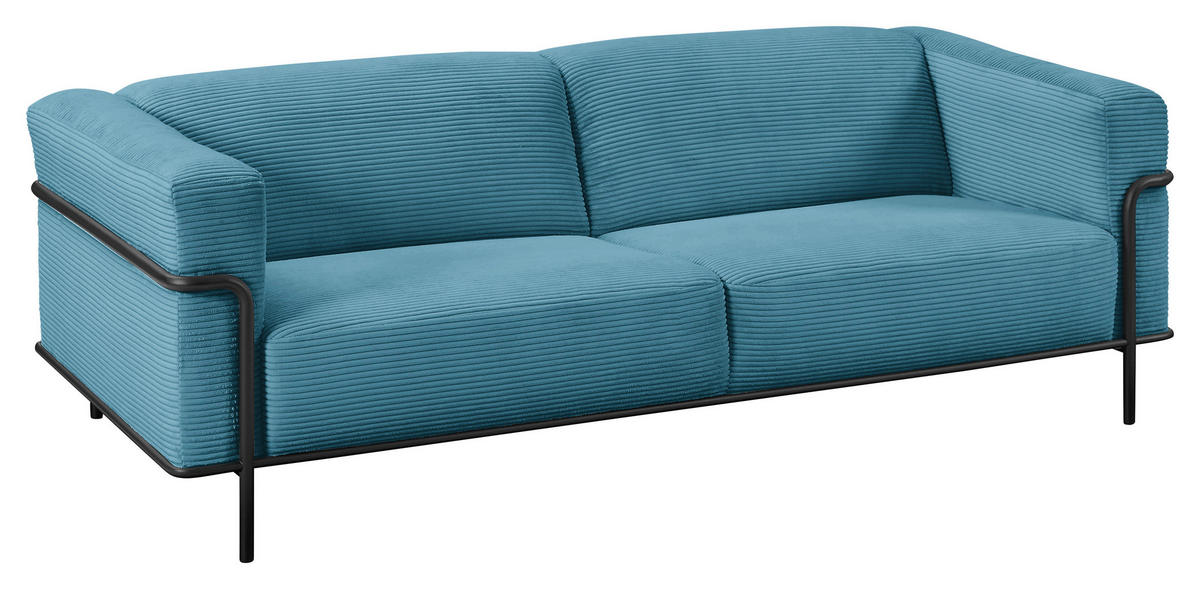 2,5-SITZER in Cord Petrol  - Petrol/Schwarz, Design, Textil/Metall (216/67/96cm) - Johann Jakob
