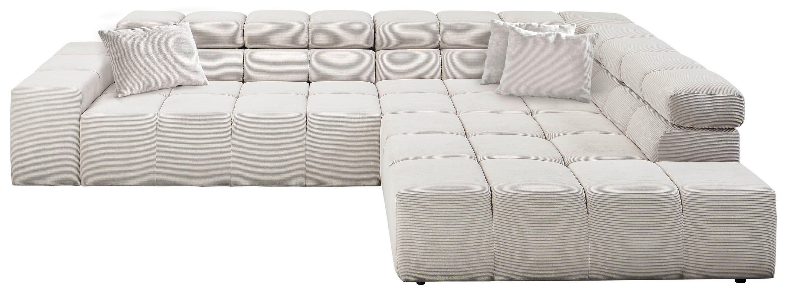 ECKSOFA Hellgrau Feincord  - Hellgrau/Schwarz, Design, Kunststoff/Textil (317/213cm) - Hom`in