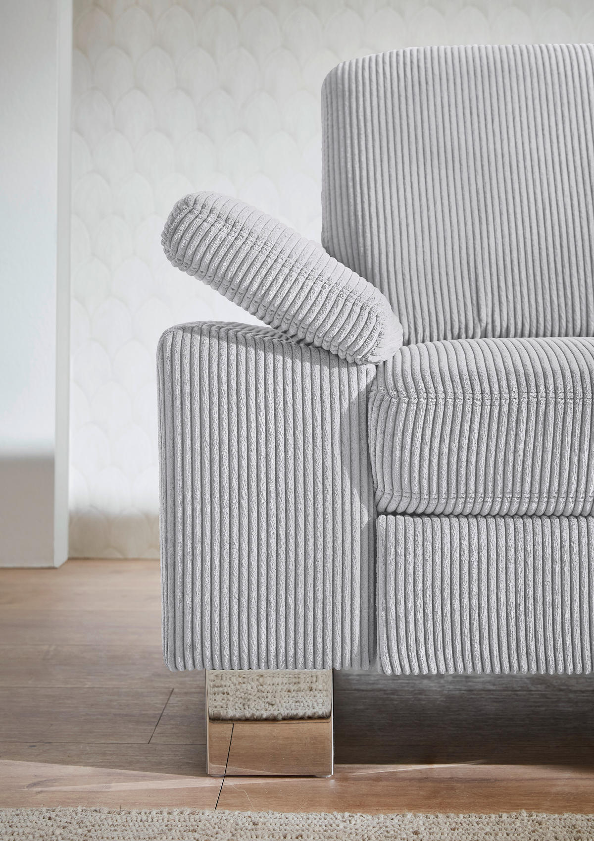 ECKSOFA in Cord Hellgrau  - Edelstahlfarben/Hellgrau, Konventionell, Textil/Metall (248/200cm) - Beldomo System