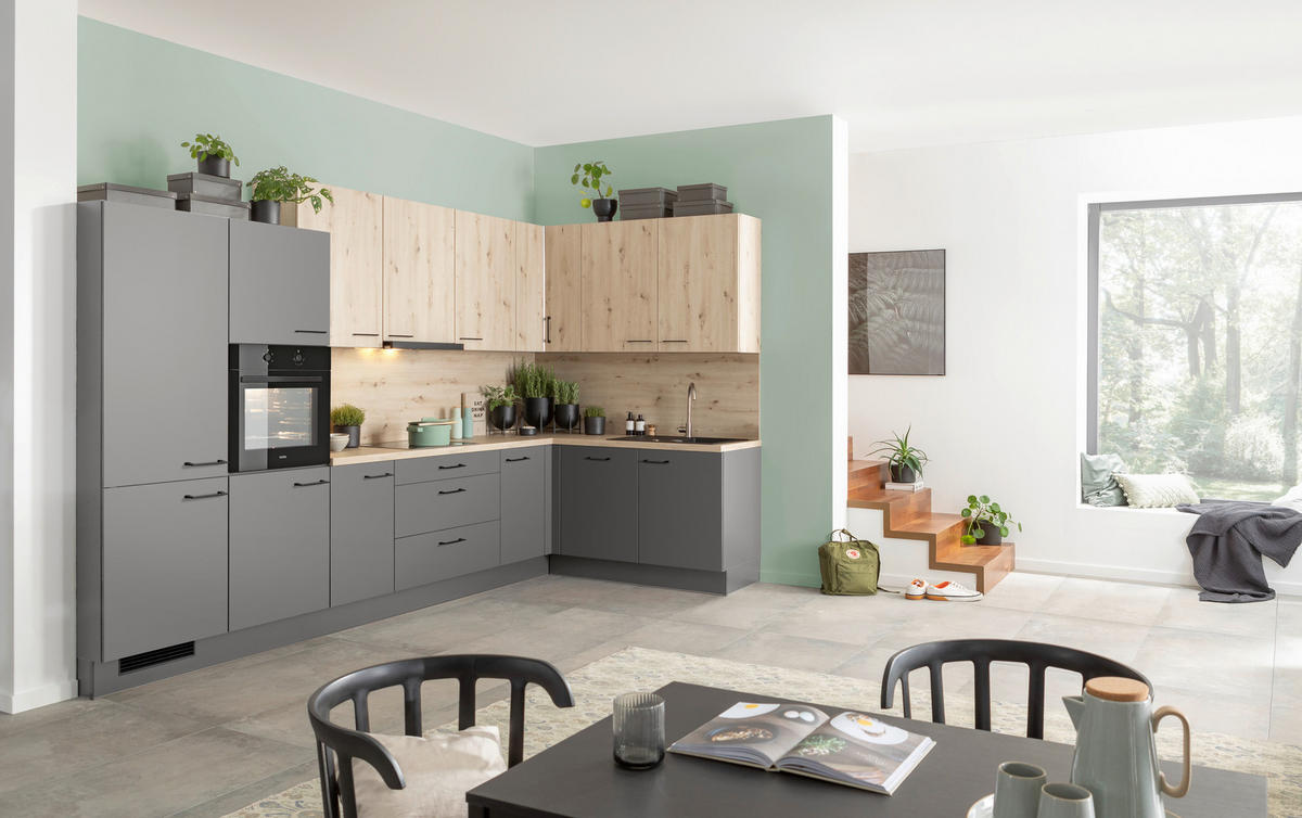 ECKKÜCHE 365/185 cm  Eichefarben, Schieferfarben  - Schieferfarben/Eichefarben, Basics, Holzwerkstoff/Metall (365/185cm) - Venda