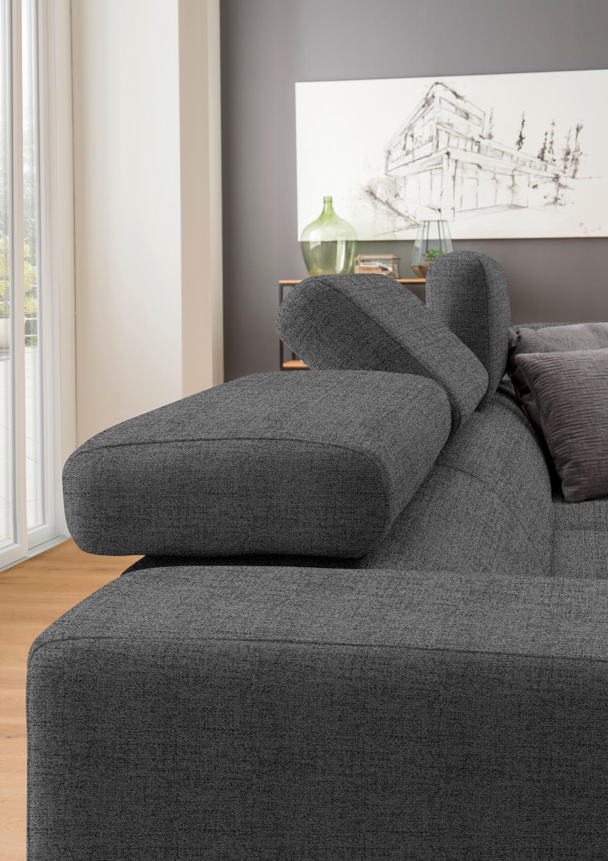 ECKSOFA in Chenille Grau  - Chromfarben/Grau, Design, Textil (301/207cm) - Xora