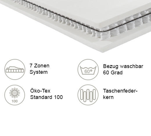 TASCHENFEDERKERNMATRATZE ORTHO STAR PREMIUM T 180/200 cm Höhe ca. 26,0 cm  - Weiß, KONVENTIONELL, Textil (180/200cm) - Novel