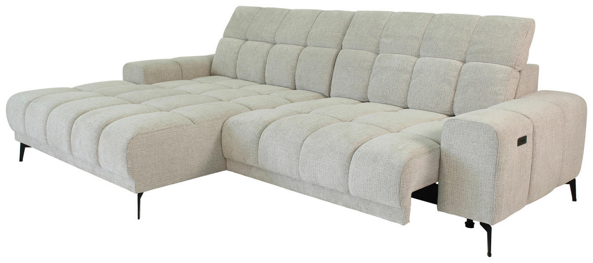 ECKSOFA inkl.Funktionen Naturfarben Chenille  - Schwarz/Naturfarben, MODERN, Textil/Metall (195/300cm) - Xora