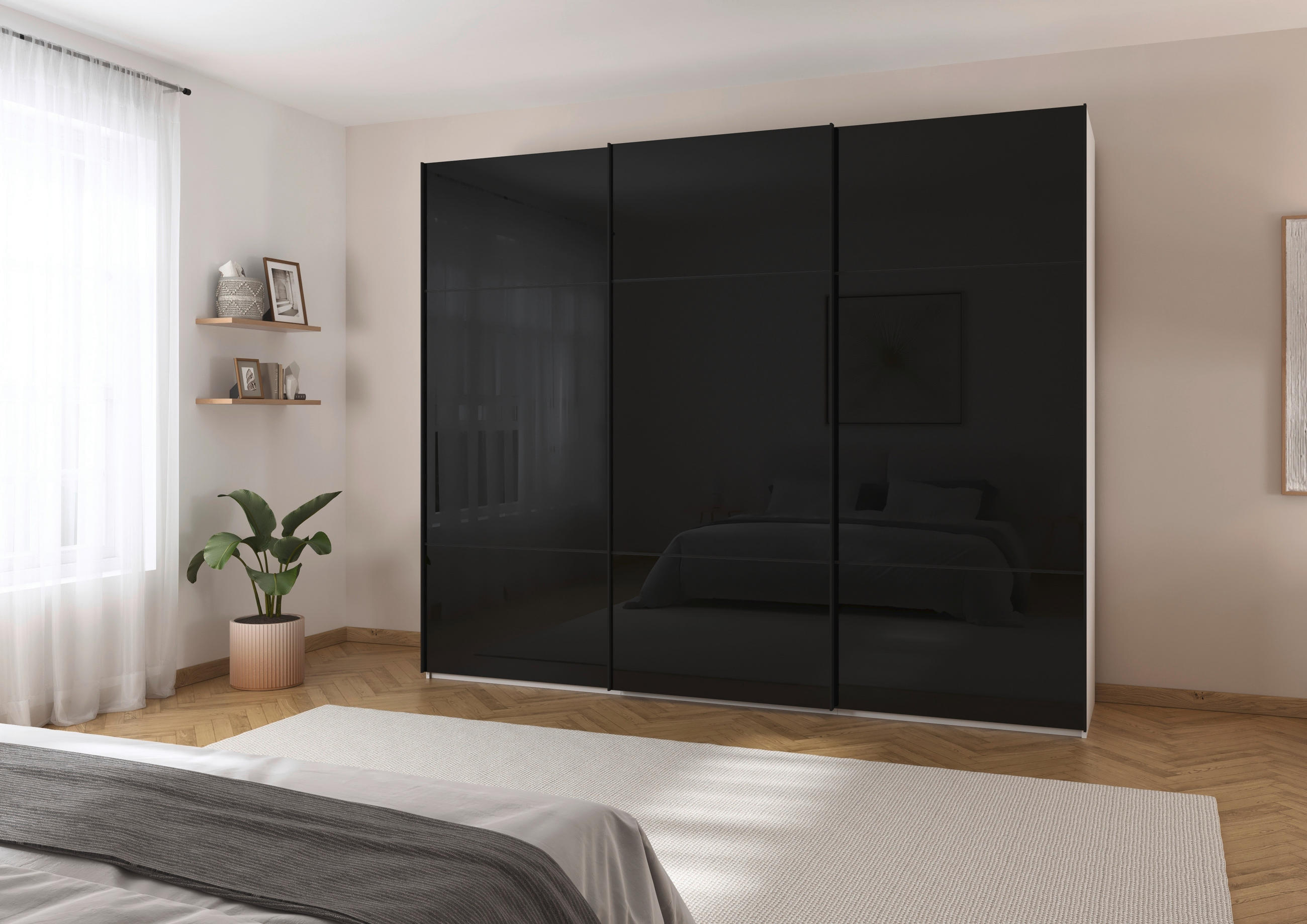 SCHWEBETÜRENSCHRANK in Schwarz, Weiss  - Weiss/Schwarz, Konventionell, Glas/Holzwerkstoff (271/223/68cm) - Novel