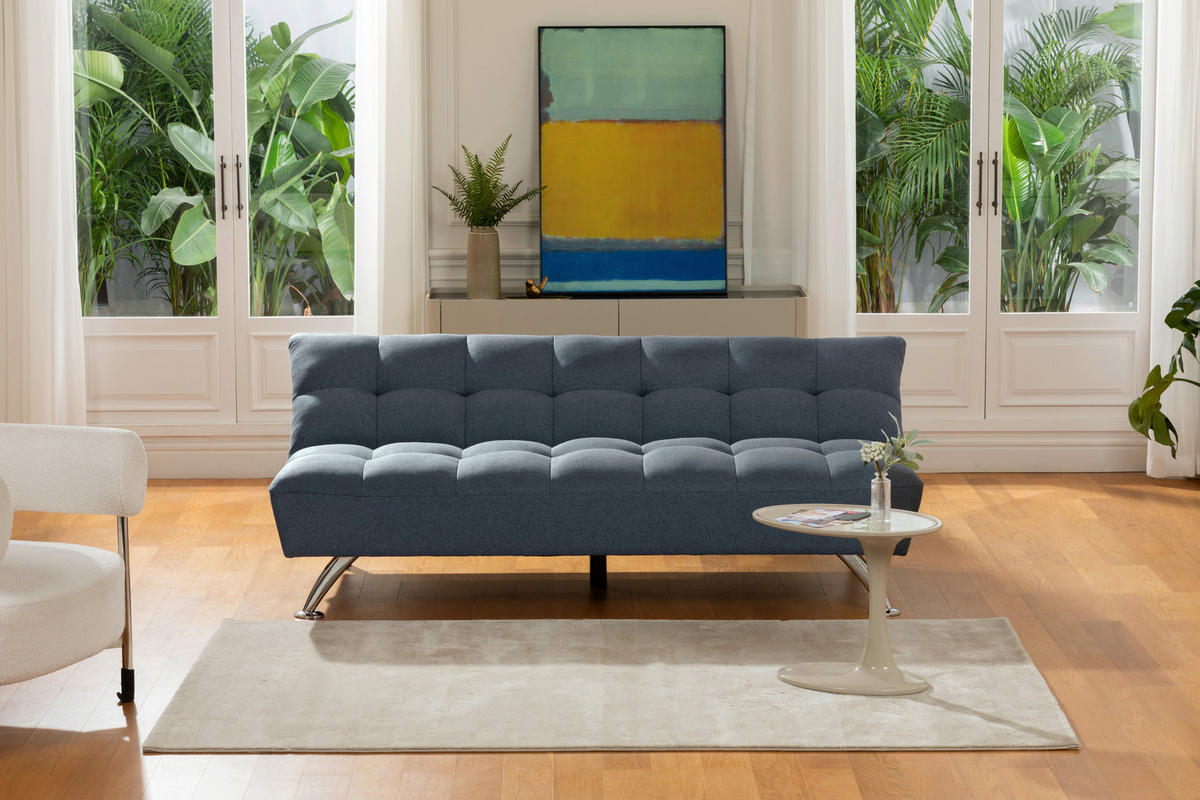 SCHLAFSOFA Leinenoptik Blau  - Blau/Silberfarben, Basics, Textil/Metall (195/90/98cm) - MID.YOU