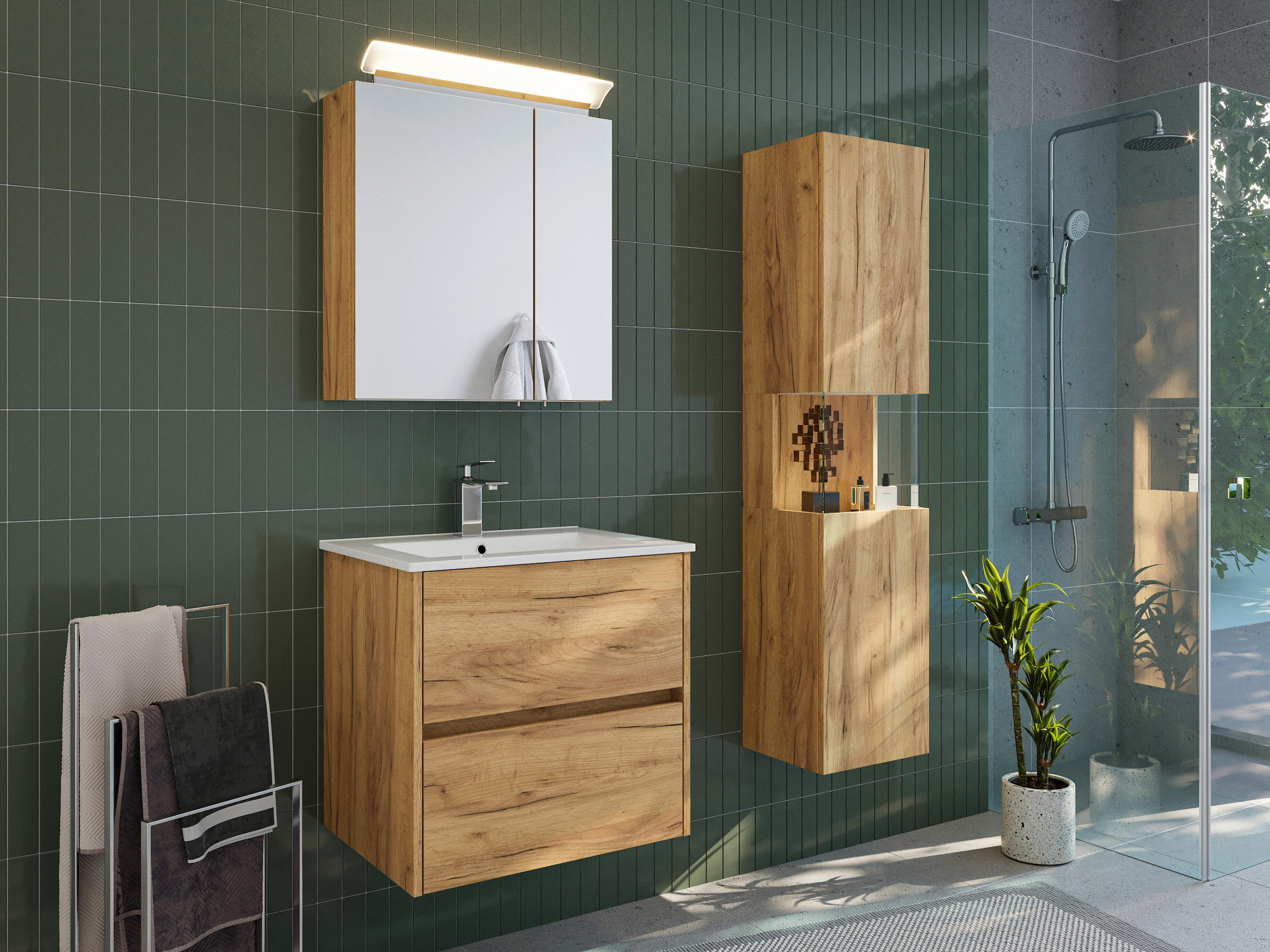WASCHTISCHKOMBI 60 cm  - Eichefarben/Weiß, MODERN, Keramik/Holzwerkstoff (60cm) - MID.YOU