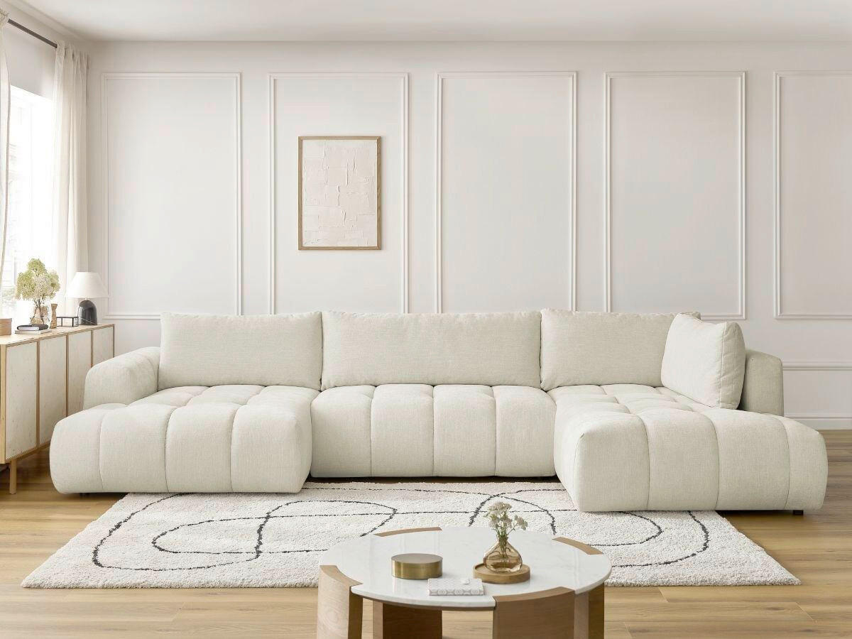 WOHNLANDSCHAFT  FUJI  Beige Leinenoptik  - Beige/Schwarz, MODERN, Kunststoff/Textil (160/377/204cm)