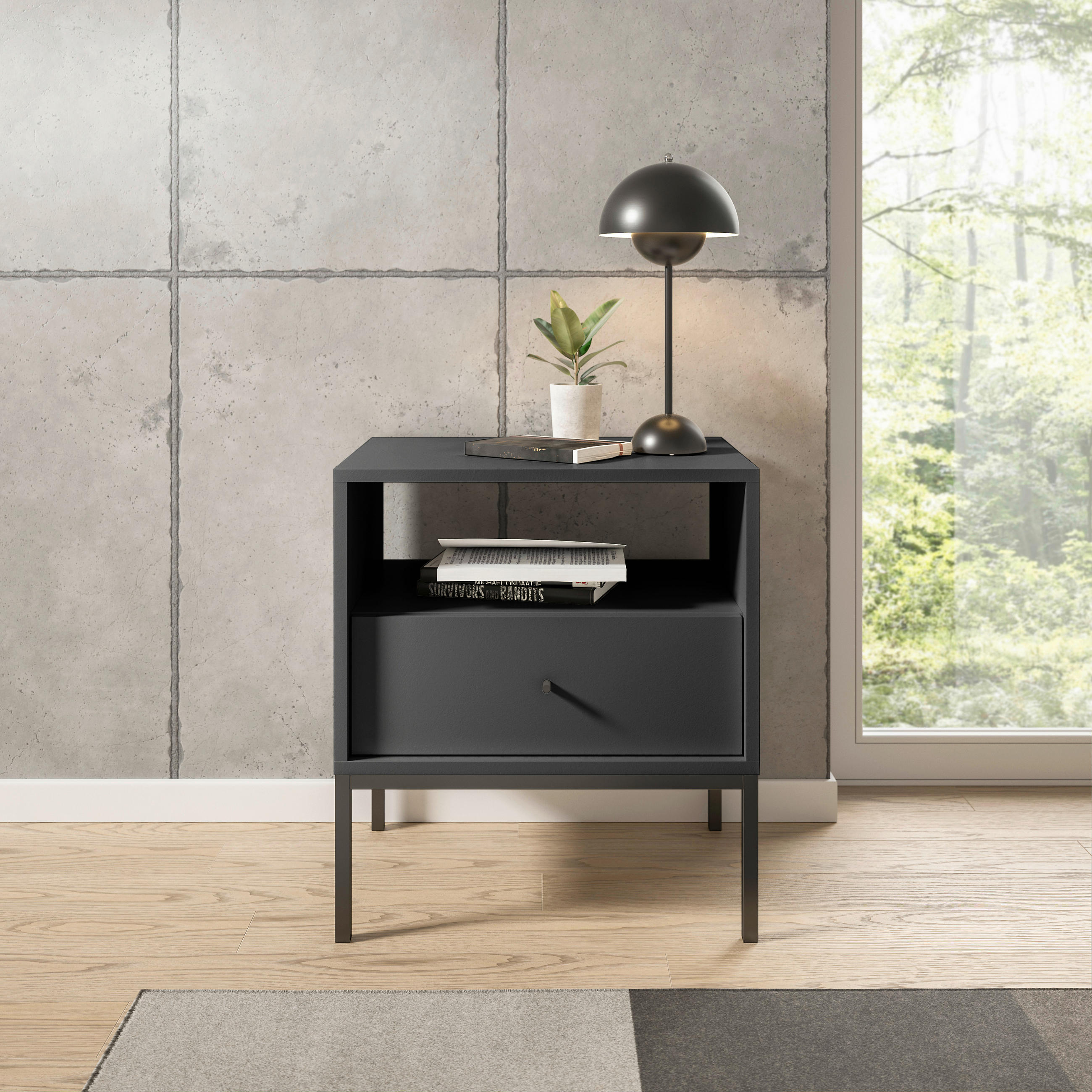 NACHTSCHRANK 54/56/39 cm  - Schwarz/Graphitfarben, MODERN, Holzwerkstoff/Metall (54/56/39cm) - MID.YOU