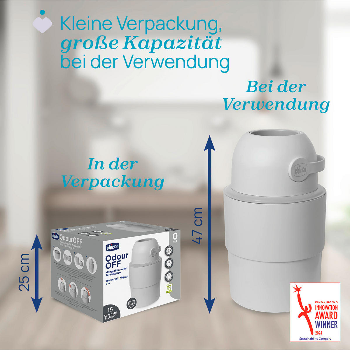 WINDELEIMER 28,5/48/28,5 cm  - Hellgrau, Basics, Kunststoff (28,5/48/28,5cm) - Chicco