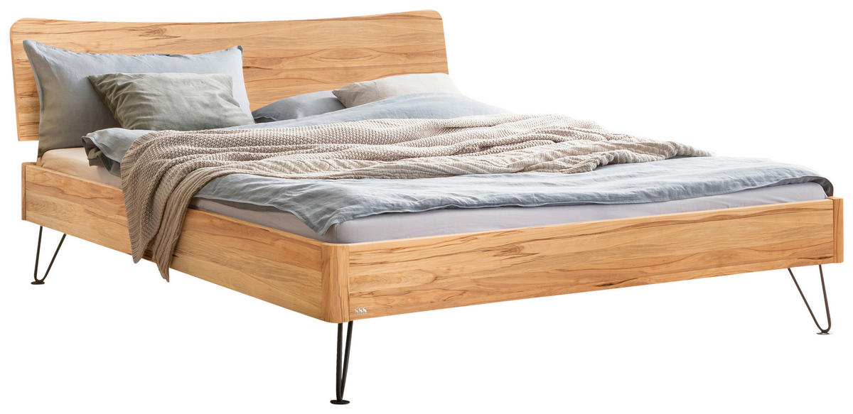 BETT 140/200 cm  in Buchefarben  - Anthrazit/Buchefarben, MODERN, Holz/Metall (140/200cm) - Hasena