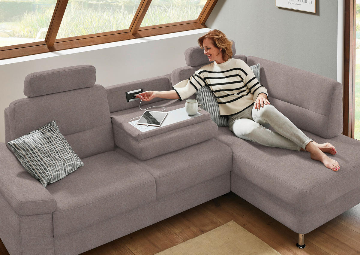 ECKSOFA  in Flachgewebe Altrosa  244/160 cm  - Alufarben/Altrosa, KONVENTIONELL, Textil/Metall (244/160cm) - Beldomo Comfort