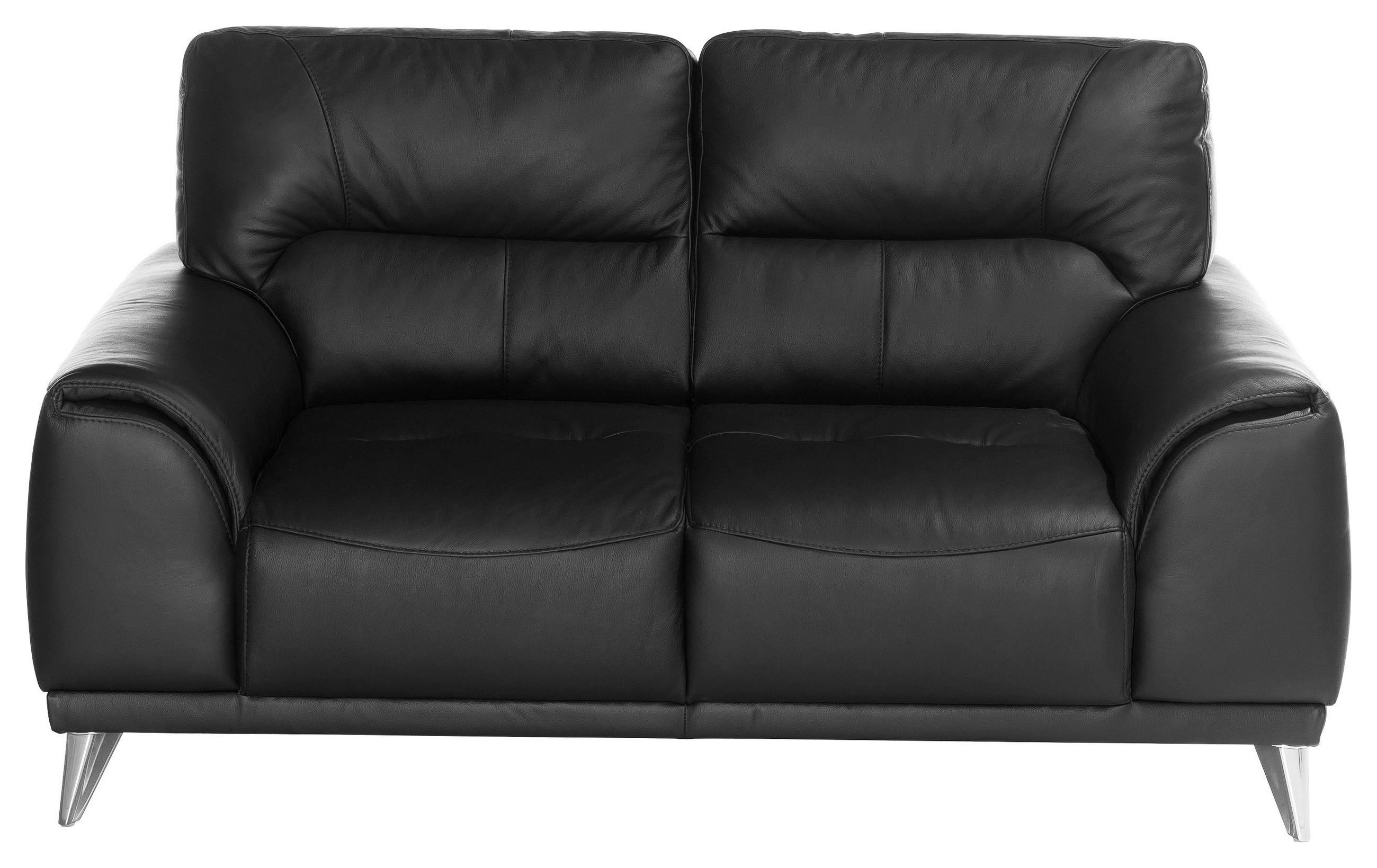 2-SITZER-SOFA Lederlook Schwarz  - Chromfarben/Schwarz, MODERN, Textil/Metall (166/92/96cm) - MID.YOU