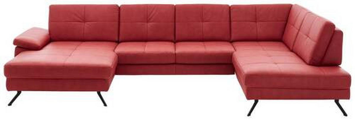 WOHNLANDSCHAFT in Lederlook, Mikrofaser Rot  - Rot/Schwarz, Design, Textil/Metall (179/345/220cm) - Beldomo System