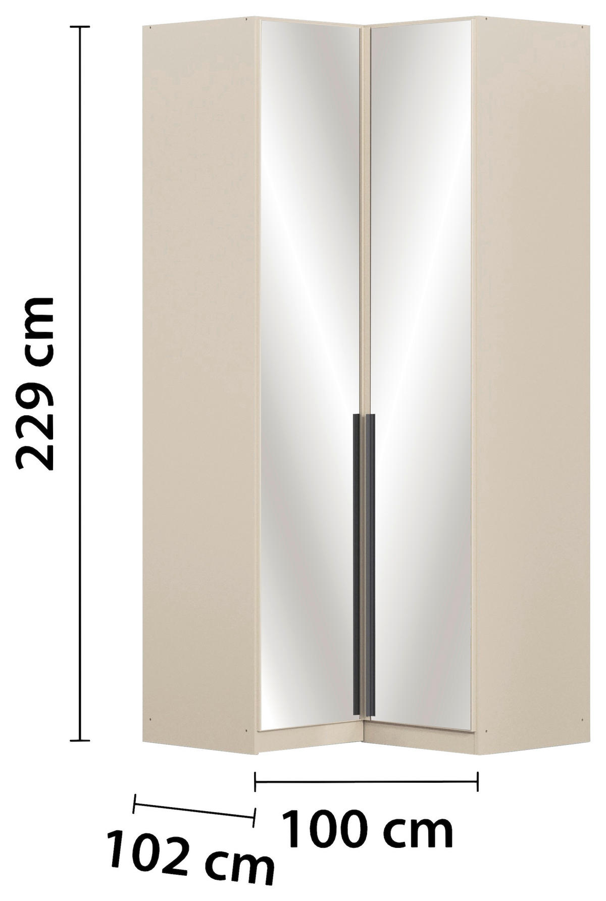 ECKKLEIDERSCHRANK 100/229/102 cm  - Champagner/Grau, Modern, Glas/Holzwerkstoff (100/229/102cm) - Rauch Möbel