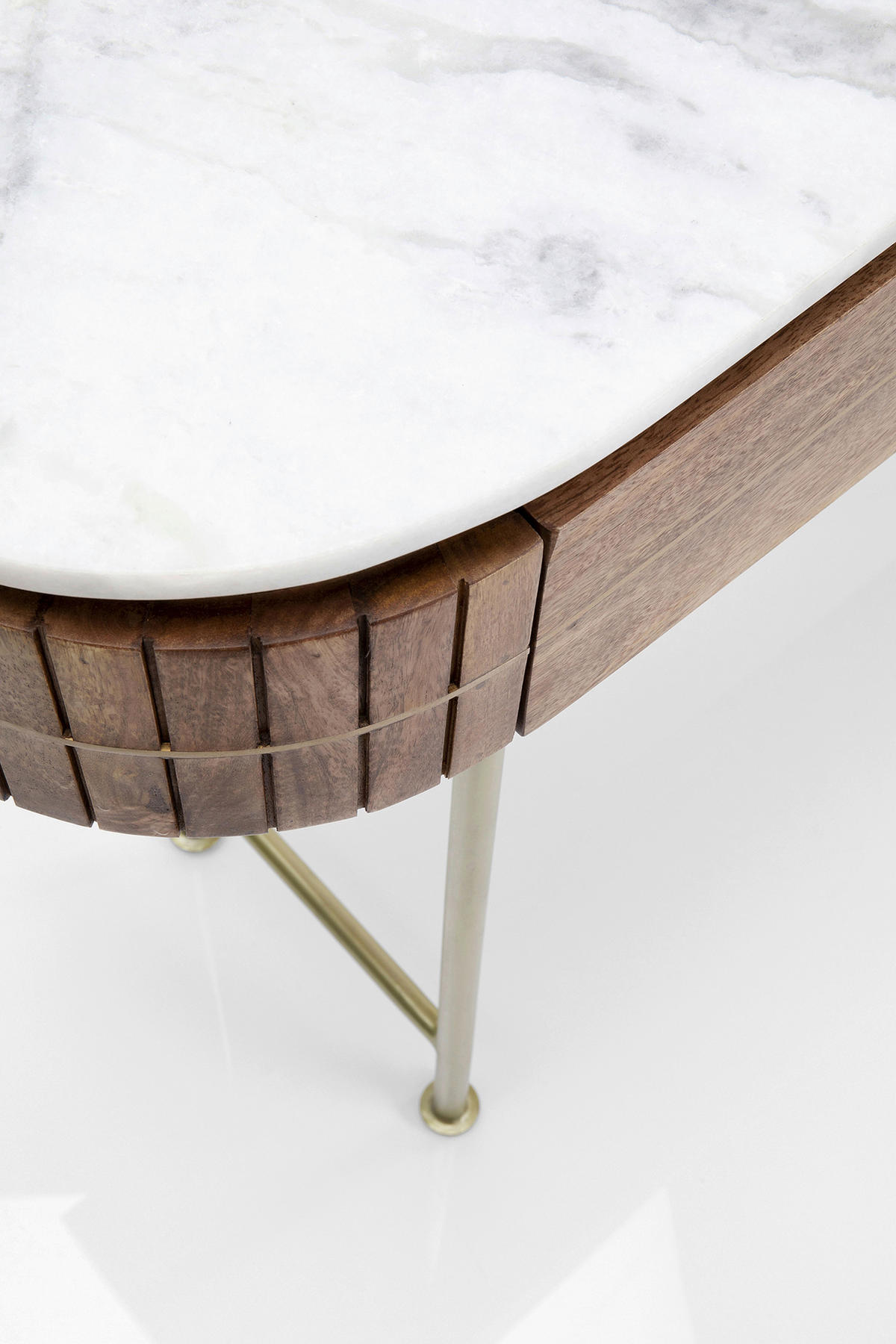 KONSOLE Mangoholz furniert, massiv Braun, Grau, Weiß  - Goldfarben/Braun, Design, Holz/Stein (100/76/30cm) - Kare-Design