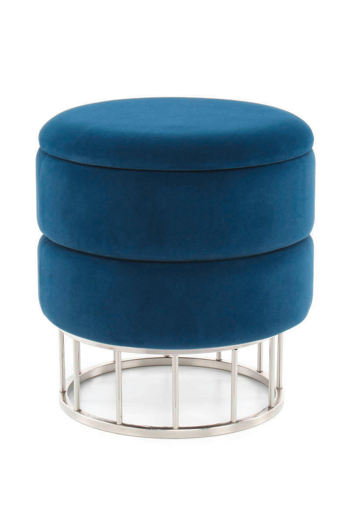 HOCKER in Metall, Kunststoff, Textil, Holzwerkstoff Silberfarben, Dunkelblau  - Silberfarben/Dunkelblau, Basics, Holzwerkstoff/Kunststoff (37,5/41/37,5cm) - Kayoom