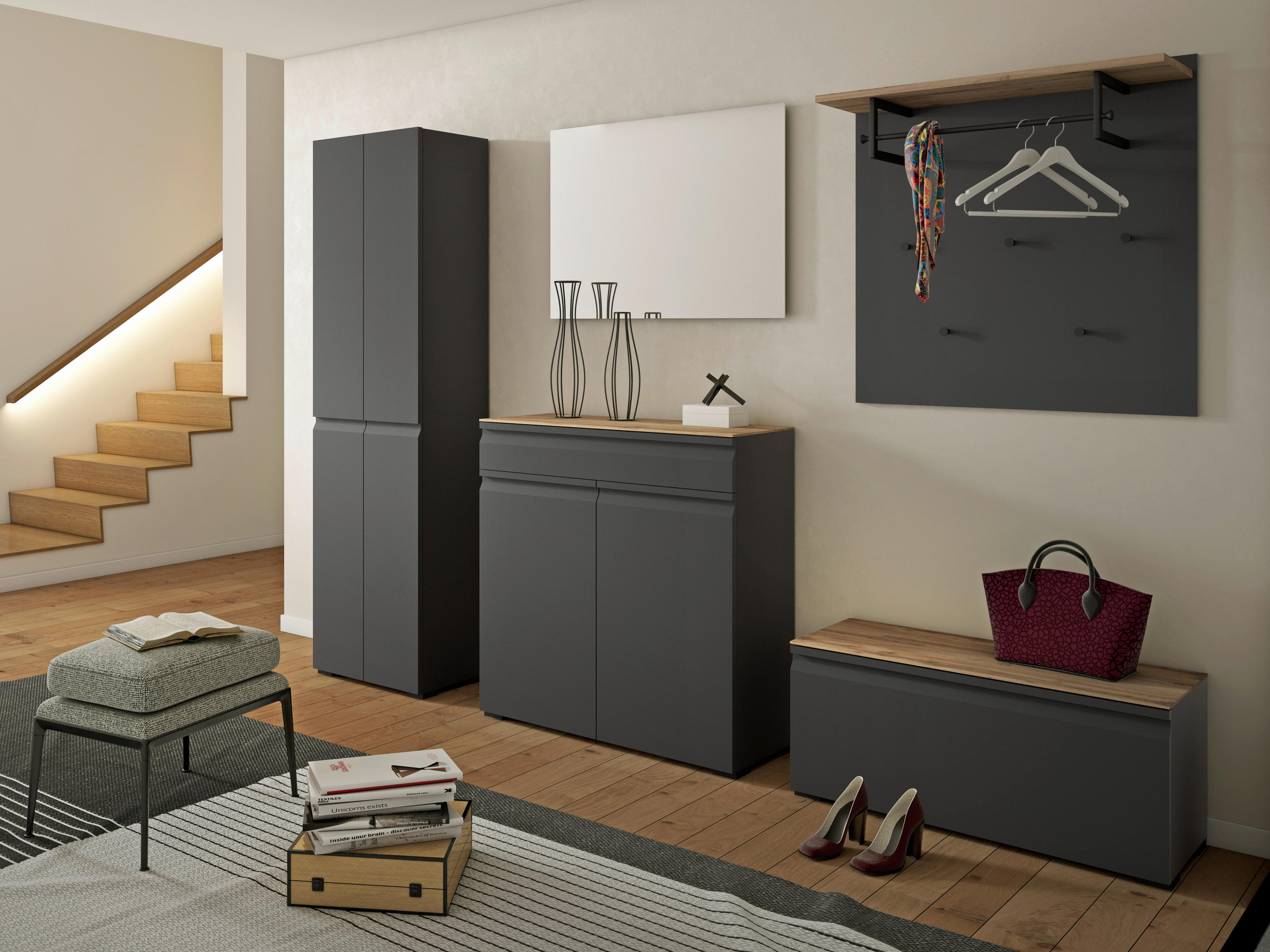 GARDEROBENSCHRANK  in 52/192/36 cm  - Anthrazit/Schwarz, Design, Holzwerkstoff/Kunststoff (52/192/36cm) - Dieter Knoll