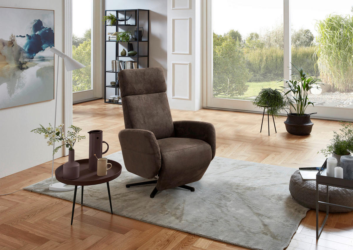 RELAXSESSEL KOBRA V Mikrofaser    - Schwarz/Braun, KONVENTIONELL, Textil/Metall (71/110/82cm) - Sit & More