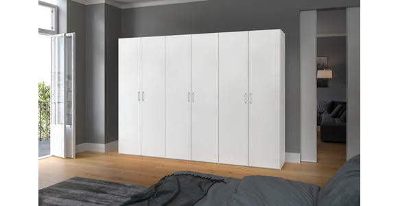 DREHTÜRENSCHRANK  in Weiß  - Chromfarben/Weiß, Design, Holzwerkstoff (303/215/59cm) - Carryhome