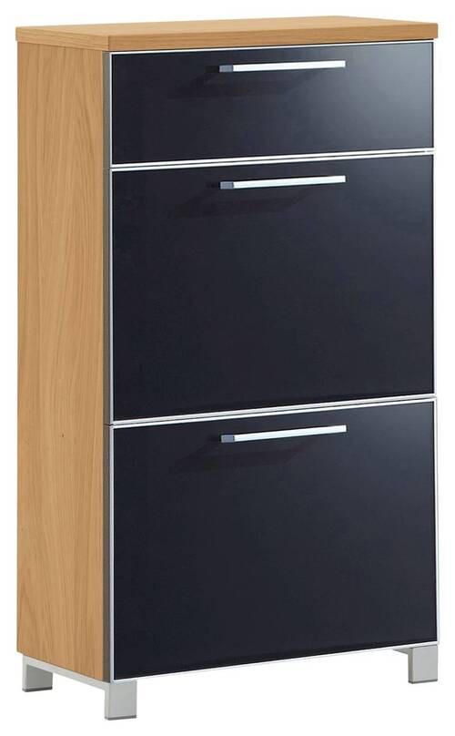 SCHUHKIPPER Eiche furniert lackiert Anthrazit, Eichefarben  - Chromfarben/Eichefarben, Design, Glas/Holz (61/108/31cm)